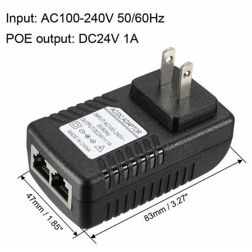 2PCS 24V1A POE Injector with Built-in Wall Plug - Ethernet Data + Power Adapter for IP Phones, CCTV Cameras, Gateways, and 24V Network Terminals
