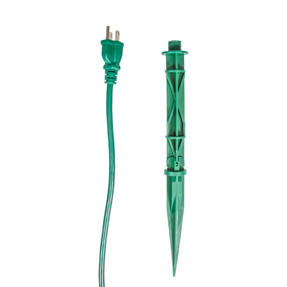 VOLT 120V Outdoor Power Stake with Timer, 6 Grounded Outlets & 6-Foot Extension Cord (Green) for Christmas Lights, Halloween Decorations, Bistro