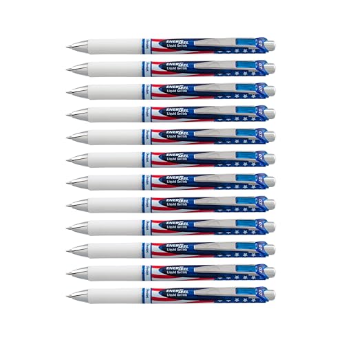 Pentel EnerGel RTX Retractable Liquid Gel Pen, (0.7mm) Medium Line, Metal Tip, Flag Barrel, Black Ink (BL77USA-A) (Pack of 1, 12 Count Total)