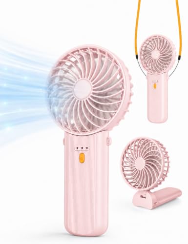 Breezefan Portable Mini Fan, Quiet Foldable Fan with Lanyard (Pink)