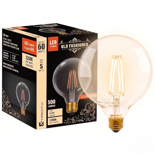 Xtricity G40 LED Filament Vintage Edison Style Dimmable Lightbulb, 5W (60W Equivalent), E26 Medium Base, G40 Edison Light Bulb for Decoration String
