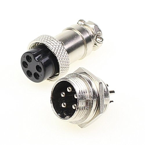 Aviation Plug Connector 10 Pairs Male Female Panel Metal Wire Connector 16mm Socket (5 Pins 10-Pack)