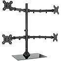 VIVO Black Adjustable Quad Monitor Desk Stand Mount, Free Standing Heavy Duty Glass Base, Holds 4 Screens up to 27 inches, STAND-V004FG