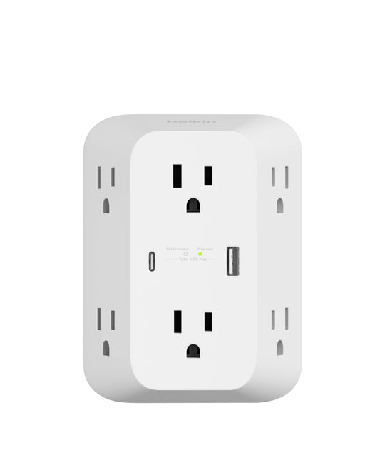 Belkin 6-Outlet Surge Protector Power Strip, ETL-listed, Wall-Mountable w/ 6 AC Outlets, Overvoltage Protection, LED Indicator, USB-C & USB-A Ports w