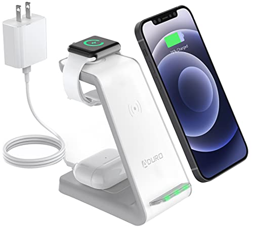 Aduro PowerUp Trinity Pro Wireless Charging Station for Apple Products 3 in 1, Qi Fast Charging Dock for iWatch, AirPods, iPhone 12/12 Pro/SE/11/11