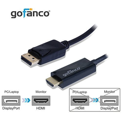 gofanco 6 Ft. DisplayPort 1.2 to 4K HDMI Cable Adapter [Gold Plated] for DP Systems to HDMI Ultra HDTVs or Monitors (DP4kHDMI6F)