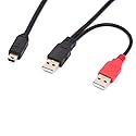 HUHANGGod Mini B USB 2.0 Type A Male to Dual USB 2.0 A Male Y Splitter Cable for Delivers Extra Power to External HDD Hard Disk Drives, DVD, CD