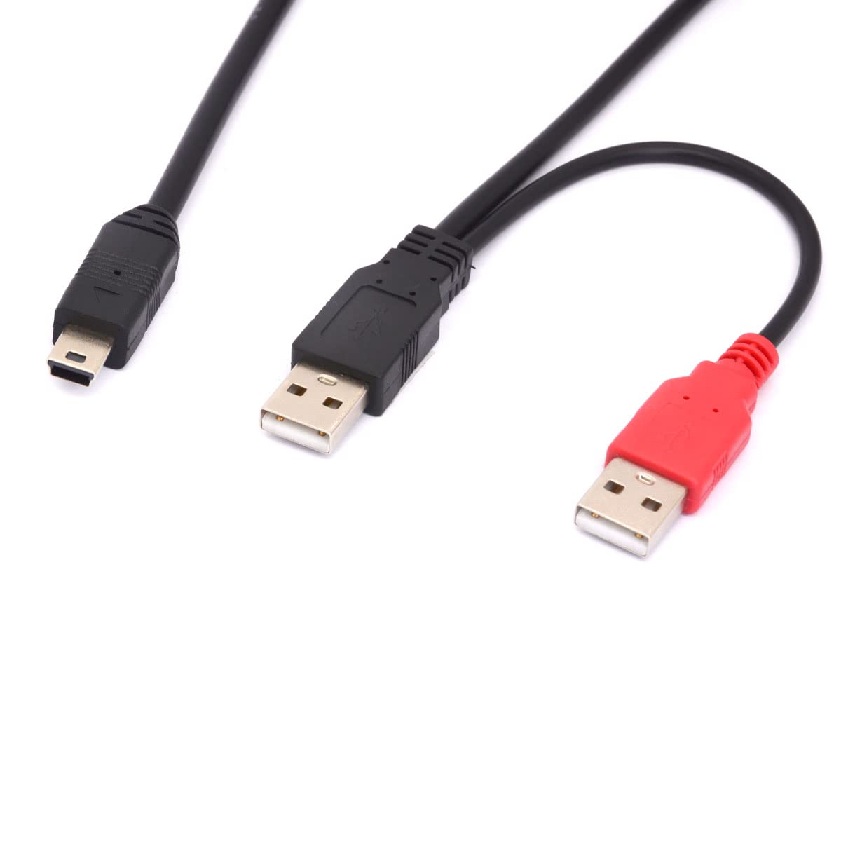 HUHANGGod Mini B USB 2.0 Type A Male to Dual USB 2.0 A Male Y Splitter Cable for Delivers Extra Power to External HDD Hard Disk Drives, DVD, CD