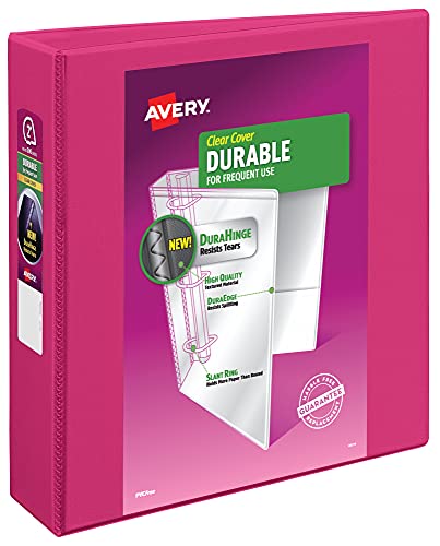 Avery Durable View 3 Ring Binder, 2 Inch Slant Rings, 2.8 Inch Wide Spine, Customizable Clear Cover, Ideal for School, Office, and Home Organization