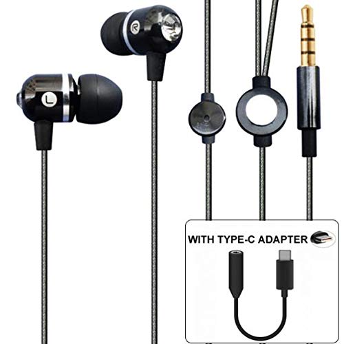 Headset Type-C Adapter Earphones Hands-Free Mic for Moto Z Force Droid, Metal Earbuds Headphones Hi-Fi Sound Compatible with Motorola Moto Z Force…