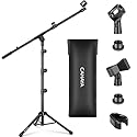 CAHAYA Mic Stand Floor Adjustable - Tripod Boom Arm Microphone Stand with Carrying Bag 2 Mic Clips 3/8" to 5/8" Adapter for Singing Podcast Compatible