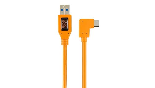 TetherPro USB 3.0 to USB-C Right Angle Adapter Pigtail Cable, 20" (50cm), High-Visibility Orange