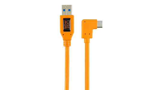 TetherPro USB 3.0 to USB-C Right Angle Adapter Pigtail Cable, 20" (50cm), High-Visibility Orange