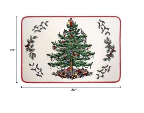 Spode - Bath Mat, Cotton Bath Rug, Holiday Bathroom Decor (Spode Christmas Tree Collection, 20" x 30")