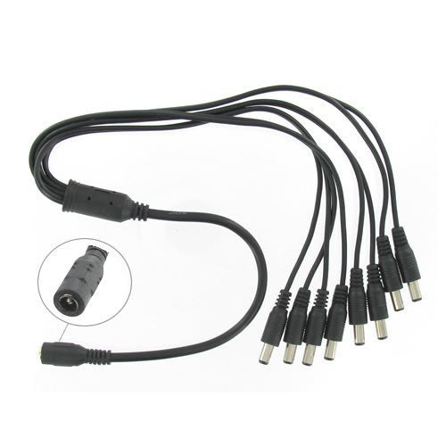 BW Security Camera 8Ch Power Supply Splitter Cable 1 Female 8 Male 2.1mm Adaptor