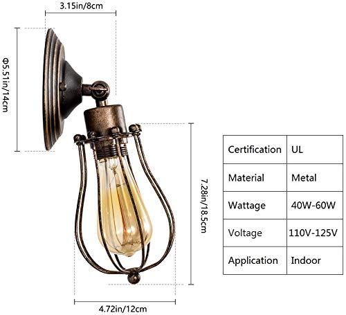 GLADFRESIT Vintage Wall Sconces Set of Two Industrial Wire Cage Light, Vintage Metal Barn Wall lamp, Indoor Farmhouse Lights Fixture Adjustable