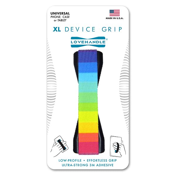 LOVEHANDLE Tablet/XL Grip for Most Tablets and Large Smartphones, Neon Rainbow