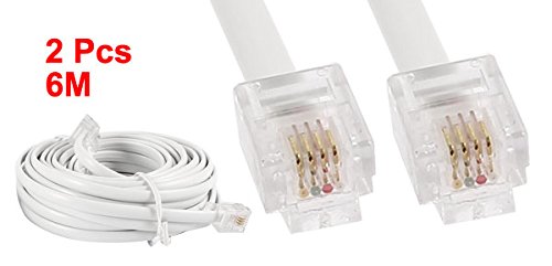 uxcell RJ11 6P4C Male Phone Extension Cable Cord Lead, 6M 20-Feet, 2-Pieces, White
