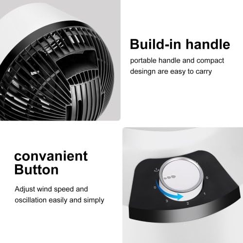 Portable Fans for Home Bedroom, Table Fan Air Circulator Fan, 9 inch Desktop Fan with 3 Speeds, Small Fan 90° Adjustable Tilt, Low Noise, Quiet, 3