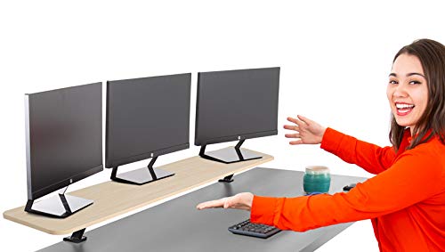 Stand Steady 55 Inch Clamp On Desk Shelf | Large Monitor Riser Supports 3 Screens for Extra Storage | Ergonomic Monitor Stand Securely Attaches