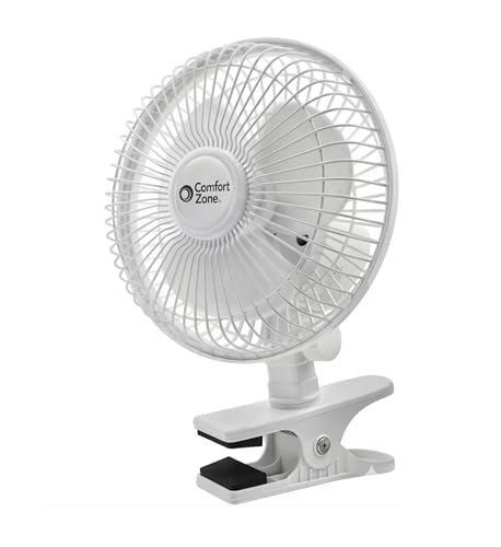 Comfort Zone Portable Clip on Fan with Fully Adjustable Tilt, Electric, 6 inch, Quiet, Indoor, 2 Speed, Mini Desk Fan, Table Fan, Airflow 6.53 ft/sec