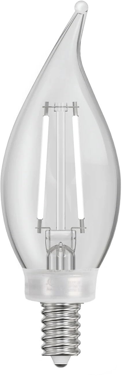 Feit Electric BPCFC60950CAWFIL/4 Daylight Flame Tip Exposed White Filament LED Bulb, Box of 4 Bulbs; 5.5W; 60W Equivalent; E12 Base; 5000K; 90 CRI