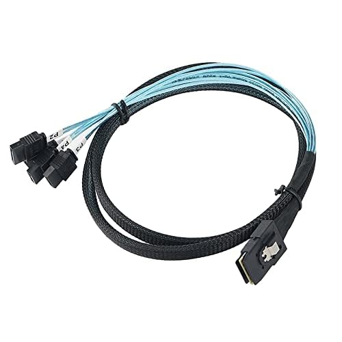 WLGQ Array Disk Cable Mini SAS 36Pin (SFF-8087) to 4 SATA 7Pin Cable, Mini SAS Host/Controller to 4 SATA Target/Backplane, 1M(3.3FT)