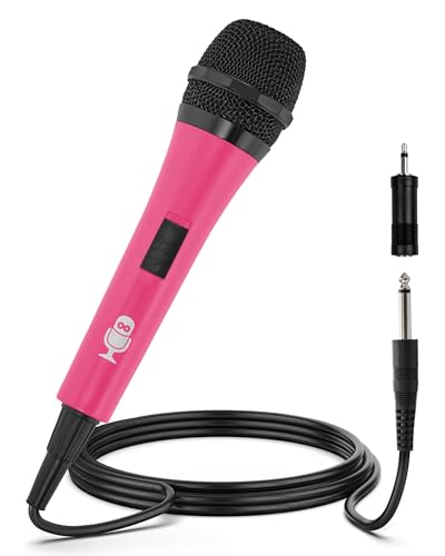 Singing Machine Wired Microphone for Karaoke, (Pink) - Unidirectional Dynamic Vocal Microphone - Plug-In Microphone for Karaoke Machine, AMP, &
