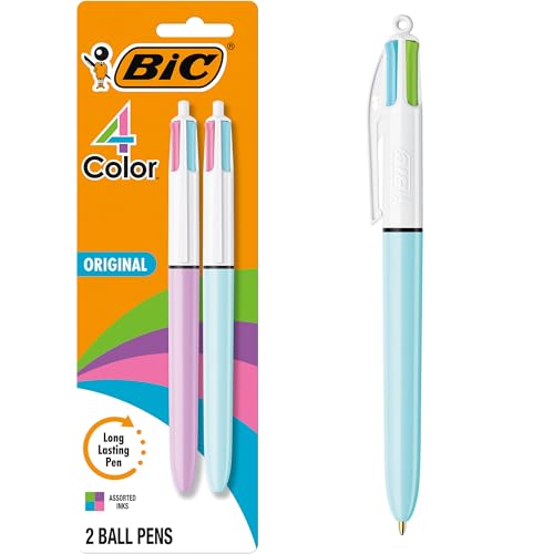 BIC 4 Color Fashion Retractable Ballpoint Pen with 1.0 mm Medium Point and Assorted Ink, 2-Count Pack in Multicolor