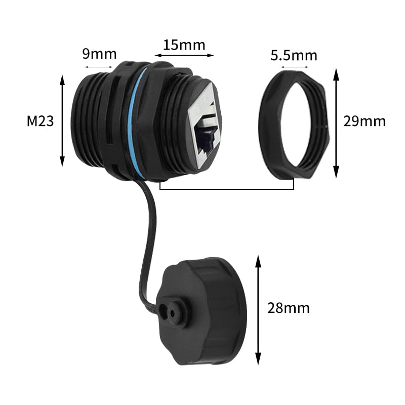 RJ45 Panel Mount Waterproof Connector IP68 Cable Connector, Female to Female, with Shielding Cable Coupler-CAT6-YMP23-Blue-2 PCS
