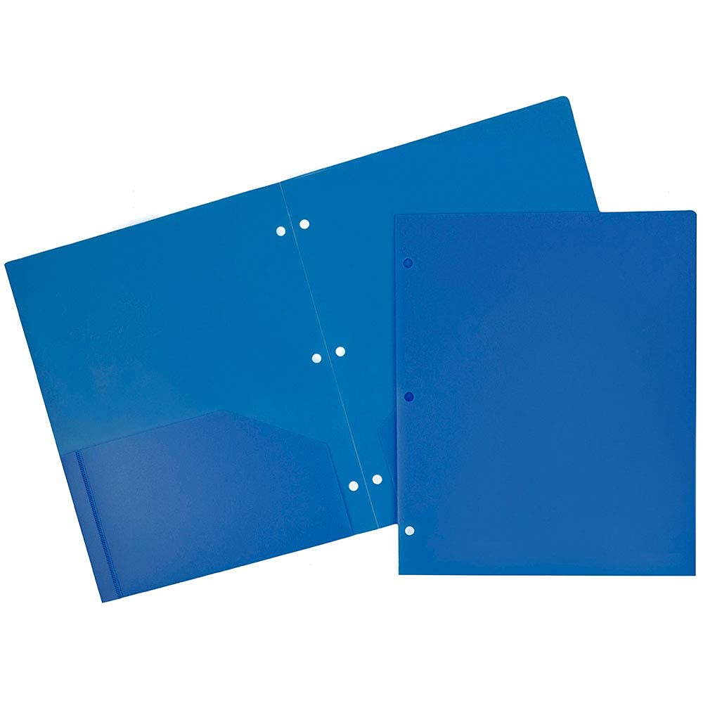 JAM PAPER Heavy Duty Plastic 3 Hole Punch Pocket Folders - Extra Tough School Folders - Assorted Primary Colors - 6/Pack