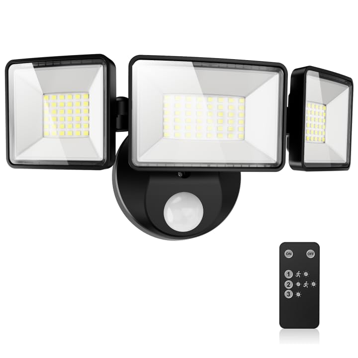 MAGAGUVU 7500LM LED Security Light Motion Sensor Outdoor Lights, Adjustable 3 Head Hardwired LED Flood Lights Outdoor, IP66 Waterproof, 38W Motion