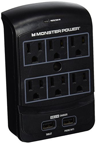 Monster Power - Home Office 650 USB, 6 outlets and 2 USB connectors, wall mount, 1080 Joules , Fire Proof Technology