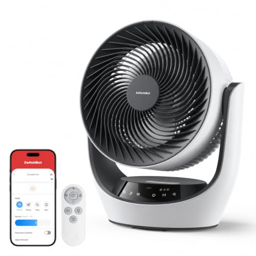 SwitchBot Smart Desk Fan for Bedroom, 3600mAh Rechargeable, Corded & Cordless Air Circulator, 90° Oscillation, 22dB Quiet, 9 Speeds, App & Remote