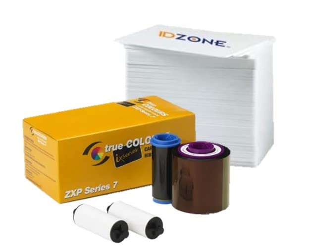 Zebra 800077-711 Black Monochrome Ribbon for ZXP Series 7 Card Printer with 500 ID Zone Premium White Blank Plastic CR80 30 Mil PVC Cards