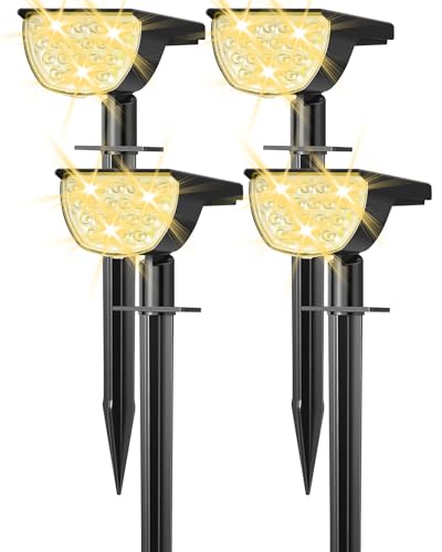 GKGG Solar Lights Outdoor Waterproof IP65, Solar Powered 76 LED 3 Lighting Modes Solar Spot Lights Outdoor for Yard Garden Landscape Pathway (Warm