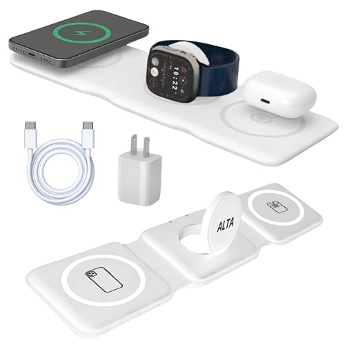 3-in-1 Magnetic Wireless Charger for iPhone, Apple Watch & AirPods - Fast Charging Station, Foldable Dock for Travel & Desk, Compatible with All
