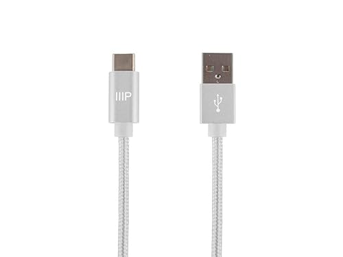 Monoprice USB 2.0 Type-C to Type-A Charge and Sync Nylon-Braid Cable - 6 Feet - White, Fast Charging, Up to 3 Amps/60 Watts - Palette Series