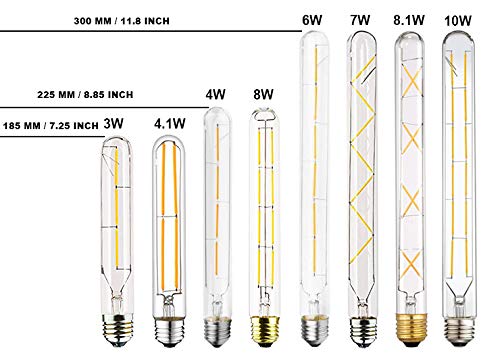 Bulbright Vintage Tubular LED Filament Bulb Dimmable T30 6W LED Light Bulb, E26 Base, Clear Warm White 2700K, 60W Equivalent, 110-120VAC, Dimmable