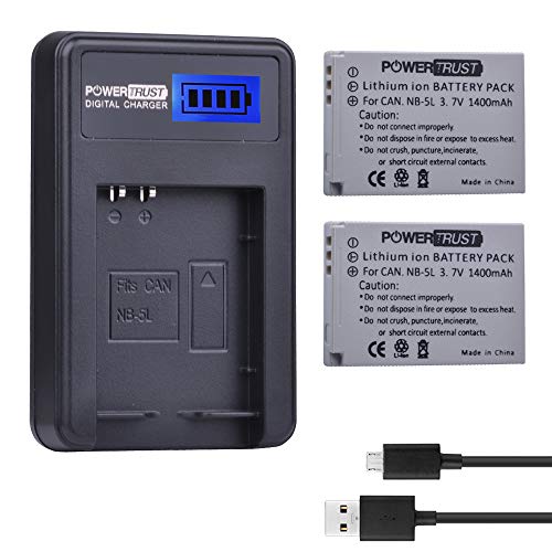 PowerTrust 2-Pack NB-5L Battery and LCD USB Charger for Canon PowerShot S100, S110, SD700 is, SD790 is, SD800 is, SD850 is, SD870 is, SD880 is, SD890