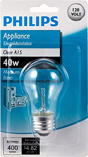 Philips LED 299990 Appliance Light Bulb, 40-Watt, A15 Glass Size, 1750 Hour Life, 1 Light Bulb, Clear, Single