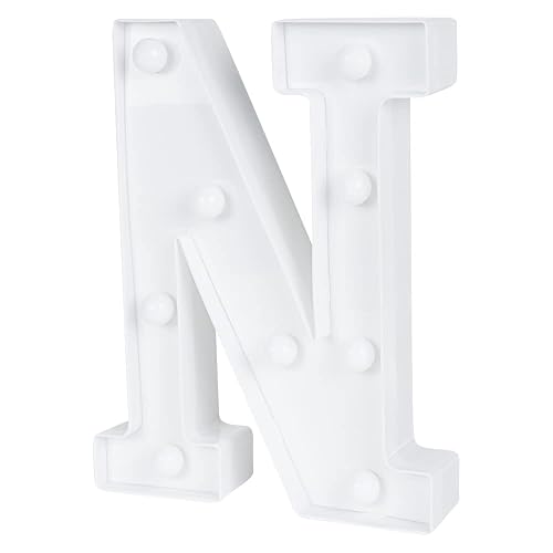 Restaurantware Illumify 6.6 x 1.2 x 8.7 Inch Light Up Letter 1 Durable Marquee LED Light - Letter N Touchproof White Plastic Party Light Keyhole Slot