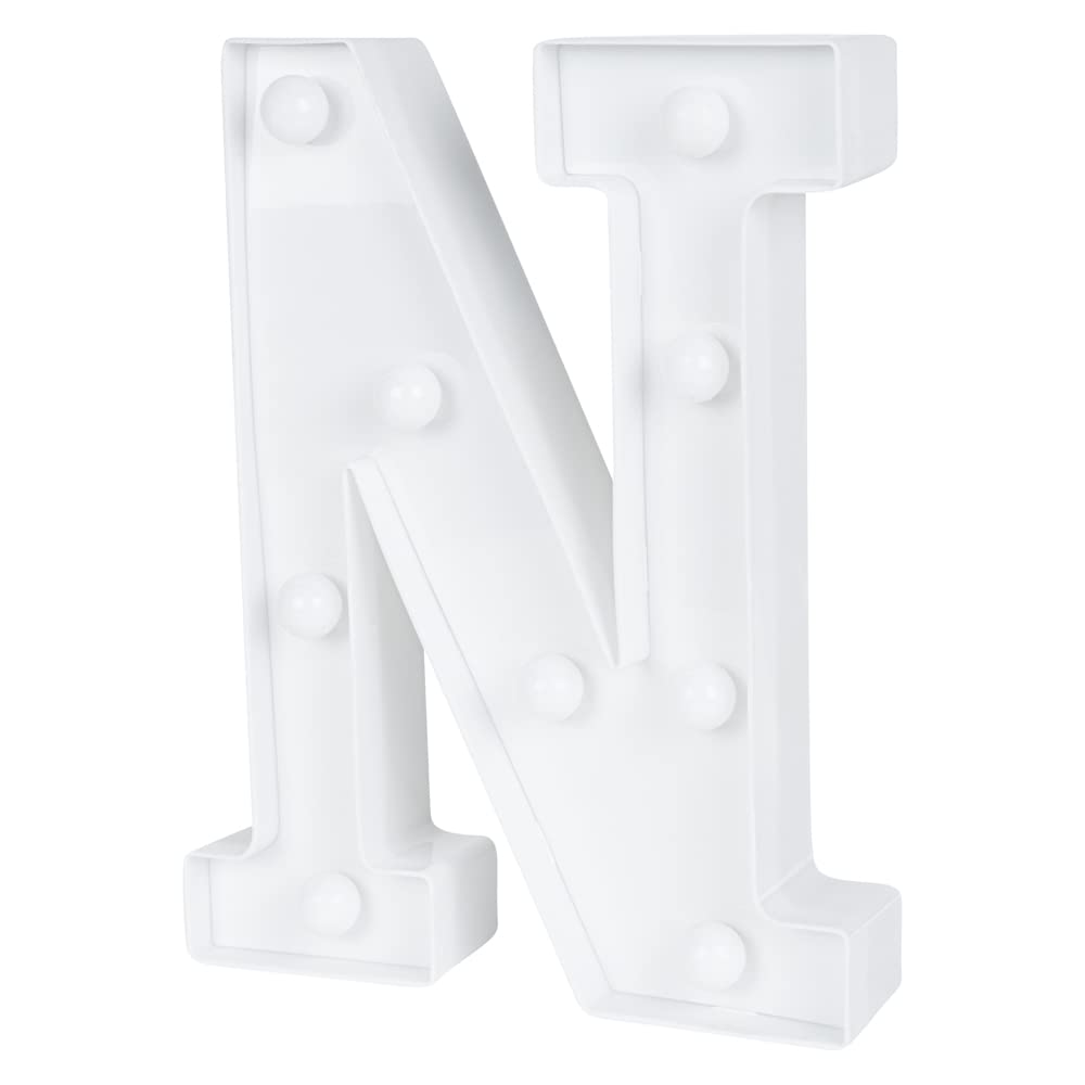 Restaurantware Illumify 6.6 x 1.2 x 8.7 Inch Light Up Letter 1 Durable Marquee LED Light - Letter N Touchproof White Plastic Party Light Keyhole Slot