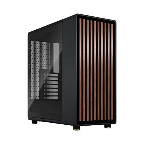 Fractal Design North Charcoal Black Tempered Glass Dark - Genuine Walnut Wood Front - Glass Side Panel - Two 140mm Aspect PWM Fans Included - Type C