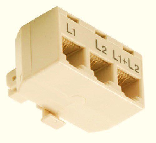 Memotronics RJ11 Phone Line Splitter/Separator/Adaptor for 2 Lines (1 Plug, 3 Sockets) Ivory