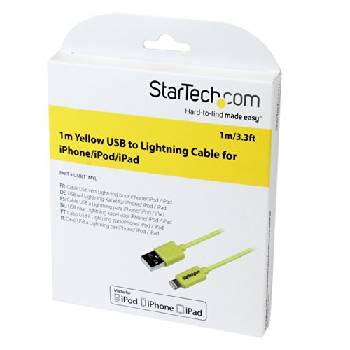 StarTech.com 1m 3ft Yellow Apple 8pin Lightning to USB Cable iPhone iPod iPad - Colored Lightning Charge Sync Cable for Yellow iPhone 5c (USBLT1MYL)