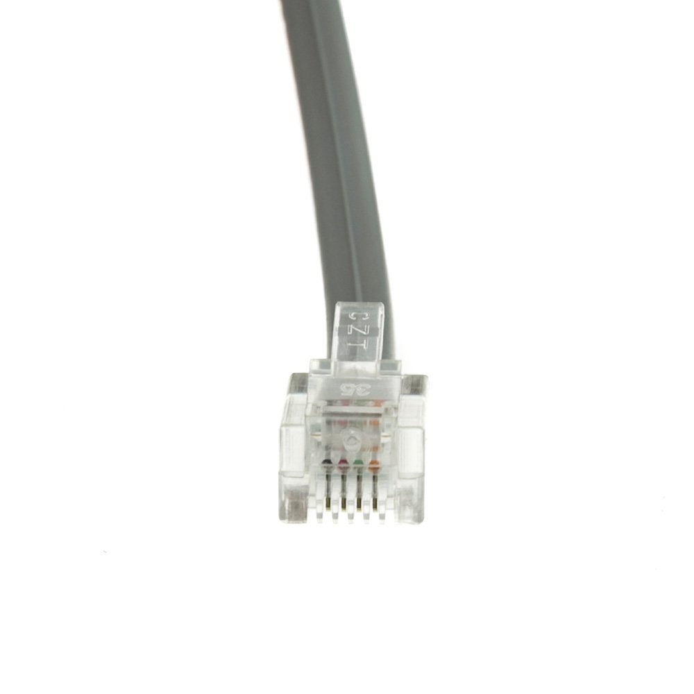 CableWholesale 25 feet Telephone Cord for Voice (VoIP), RJ11 Plug Gold Plated Connectors, 6P / 4C, Silver Satin, 28AWG, Reverse, RJ11 Phone Cable
