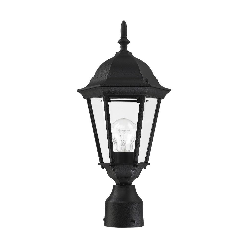 Livex Lighting 7558-14 Outdoor Post Top Light with Clear Beveled Glass Shades, 18" x 8", Black