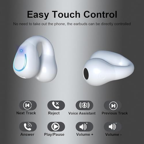 SHIJIAET Open Ear Clip Earbuds Over The Ear Headphones Wireless Bluetooth Waterproof Bone Conduction Earbuds for Fitness and Running, Secure Fit…