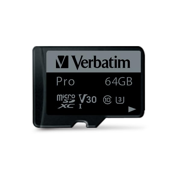 Verbatim 64GB Pro 600X microSDHC Memory Card with Adapter UHS-I V30 Class 10 Supports 4K Video Recording U3 Speed Rated Up to 90MB/s Read Speed